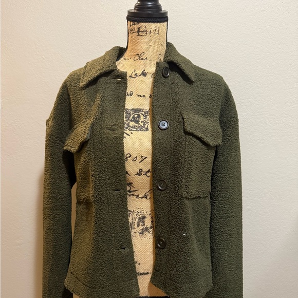 BANANA REPUBLIC Factory Sherpa Moto Jacket Size M Olive Green - Picture 1 of 2